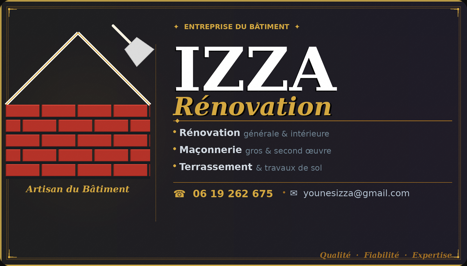Carte professionnelle IZZA Renovation artisan Perpignan